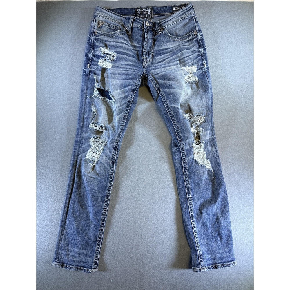 Salvage Supply Co Jeans Mens 32x30 Medium Blue Havoc Straight Distressed Denim